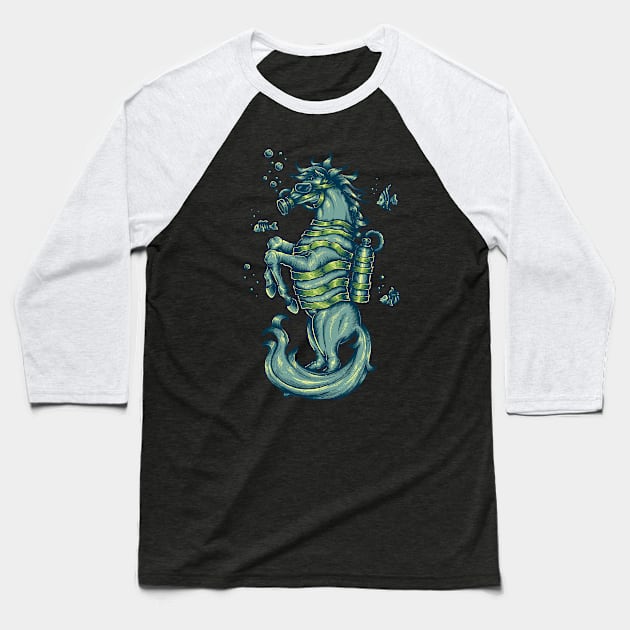 Sea horse Baseball T-Shirt by SAN ART STUDIO 